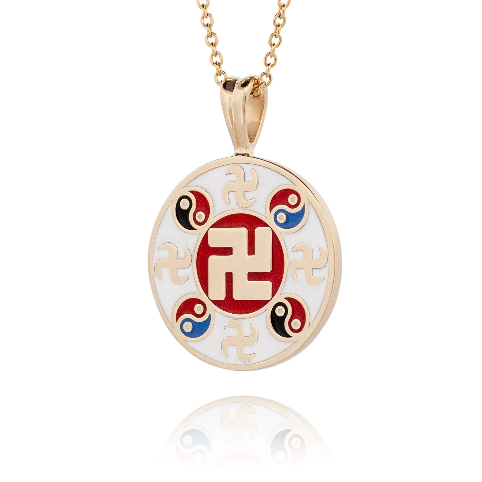 Falun Enamel White Pendant 10kt Yellow Gold 20mm - Image 2