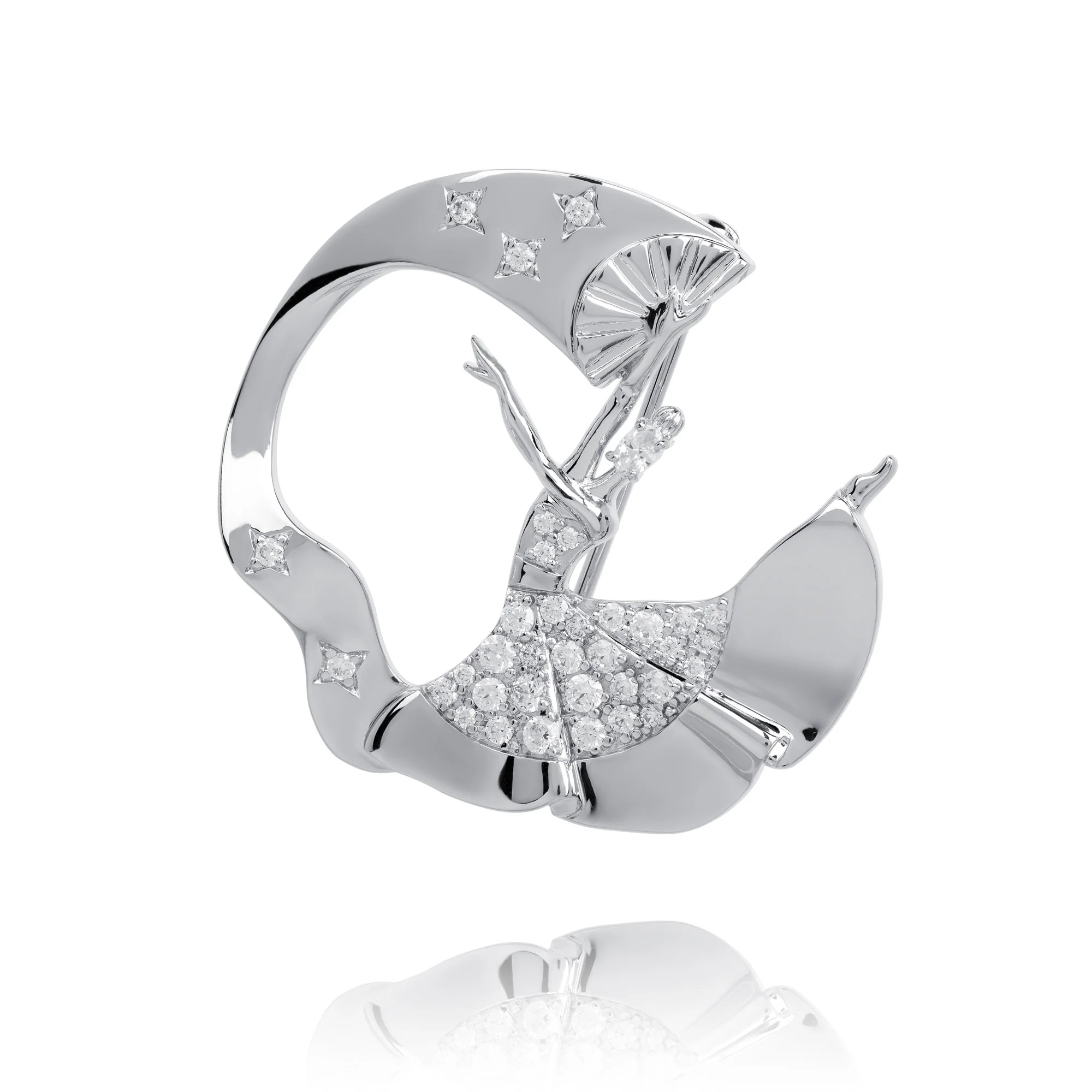 Fan Dance Brooch Silver
