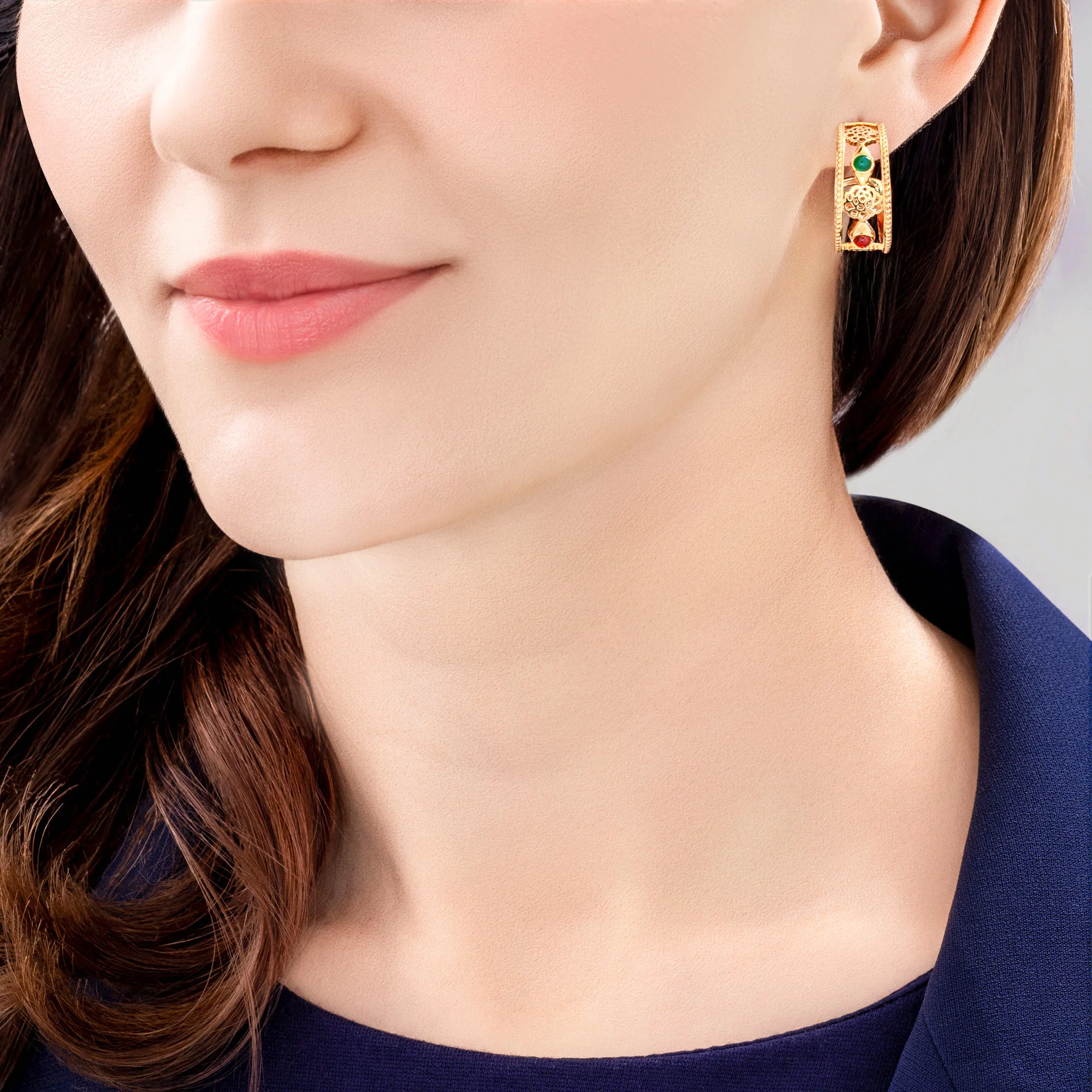 Golden Tang Peony Hoop Earrings - Image 4