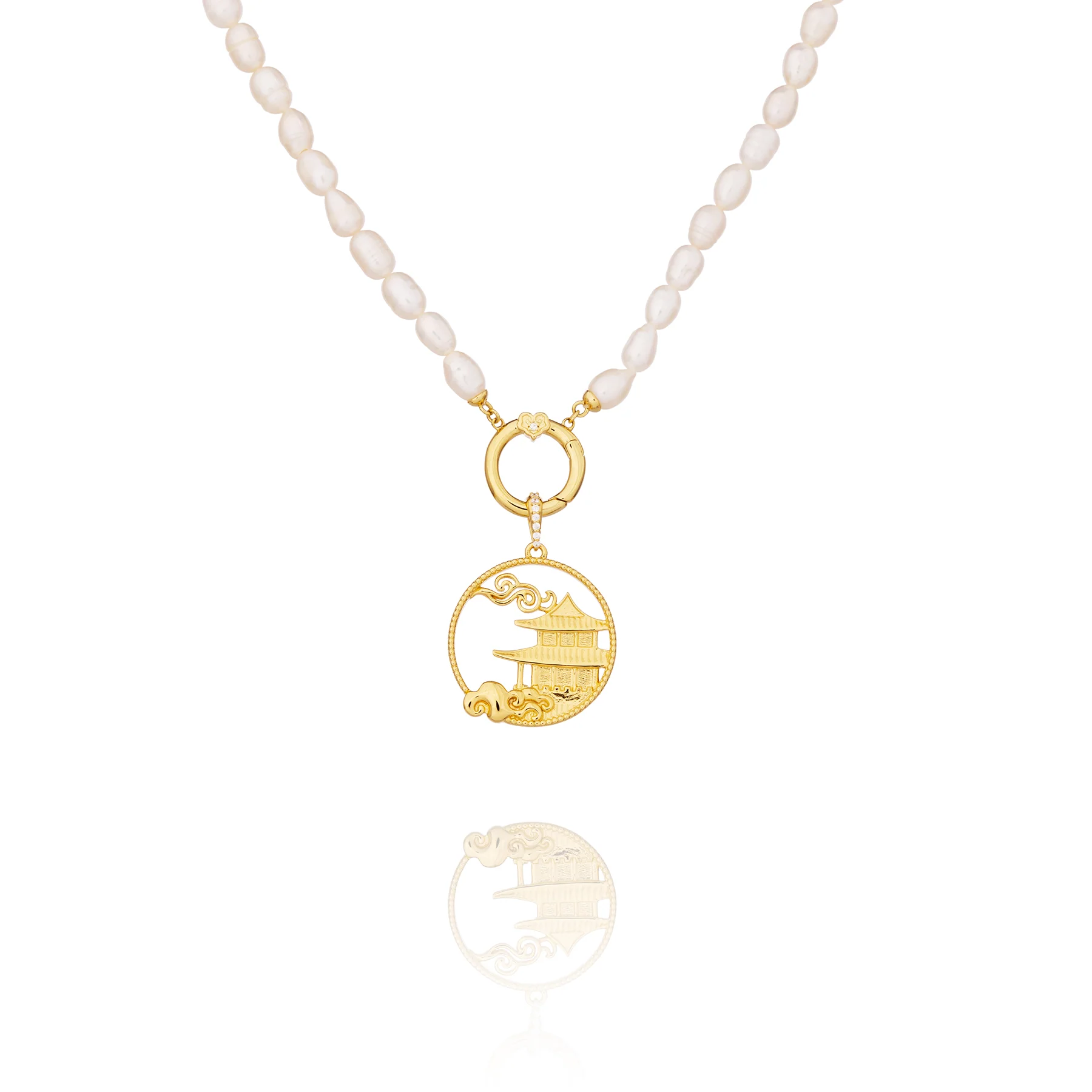 Pearl Charm Clasp Necklace Gold - Image 2
