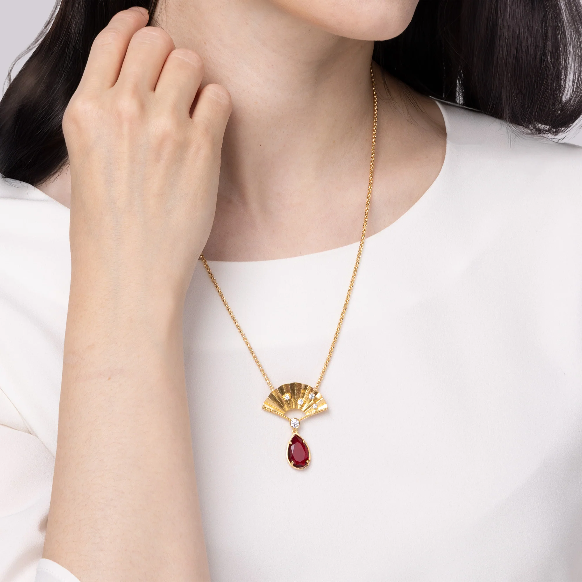 Radiant Fan Necklace Ruby - Image 2