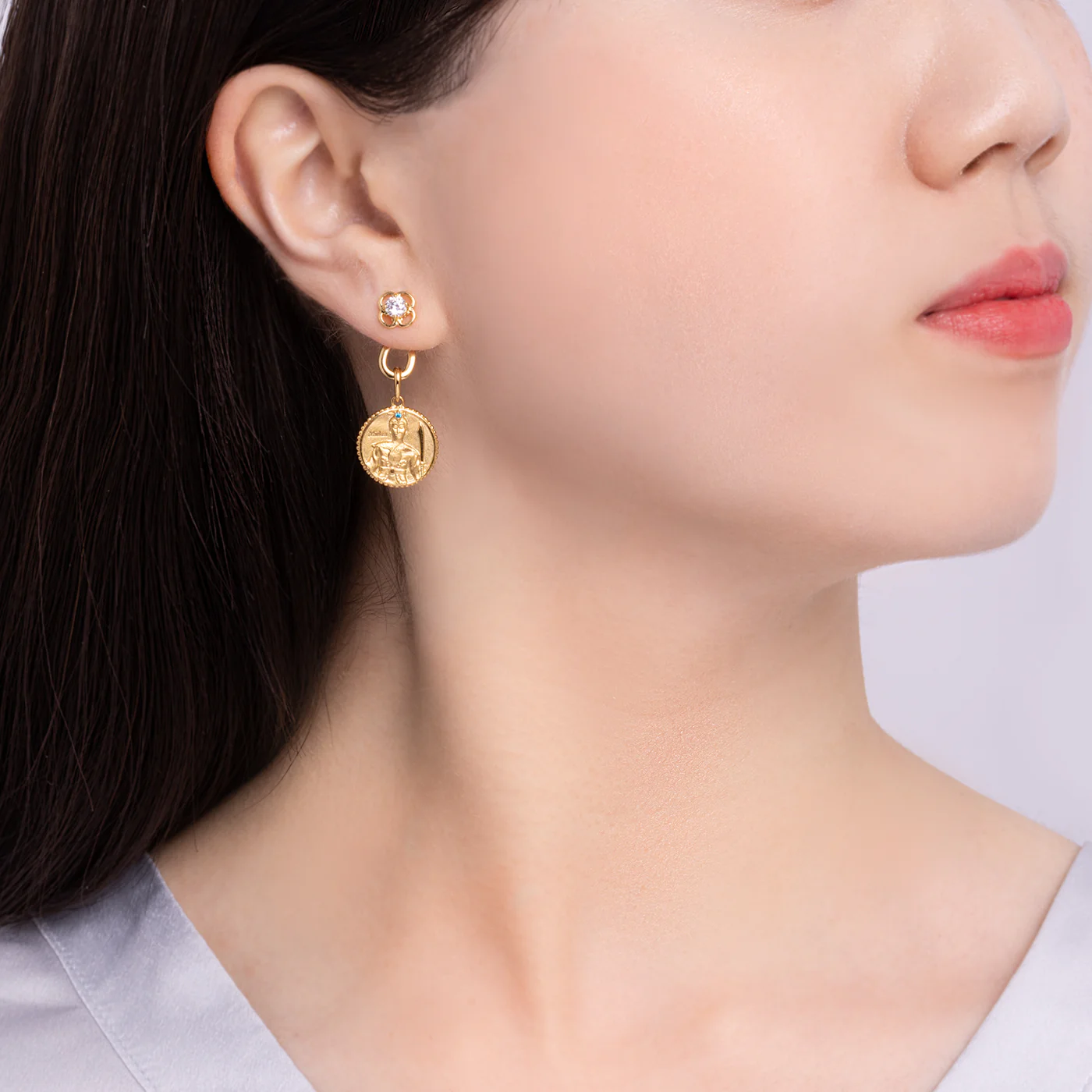Ruyi Charm Hoop Earrings Gold - Image 5
