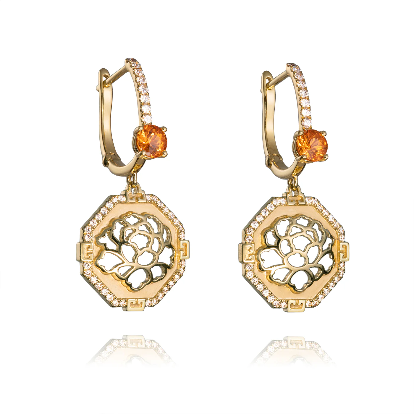 The Tang Elegance Earrings 18kt Yellow Gold with Spessartite Garnet - Image 2