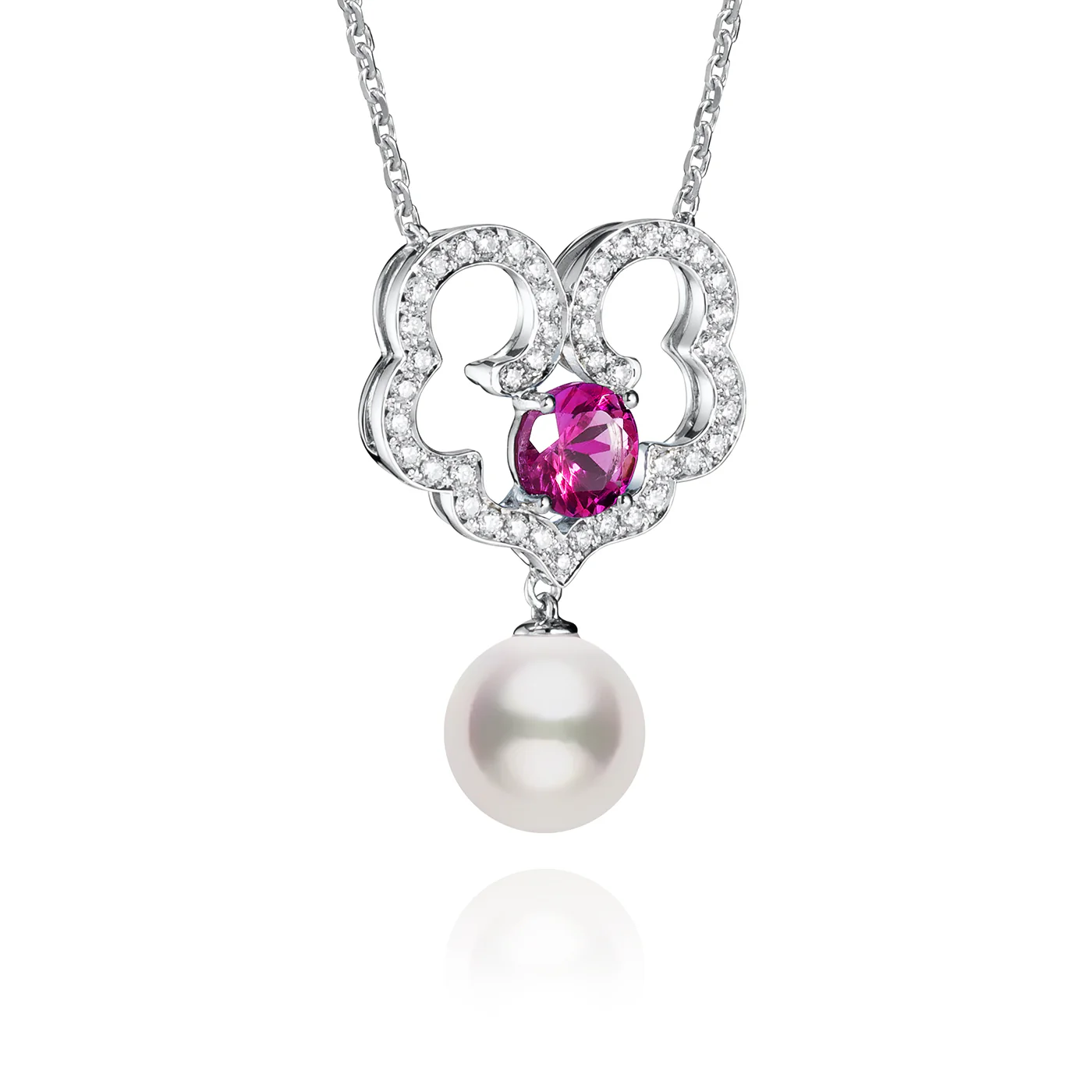 The Timeless Blessings Necklace 18kt White Gold with Rhodolite Garnet and Diamond - Image 2