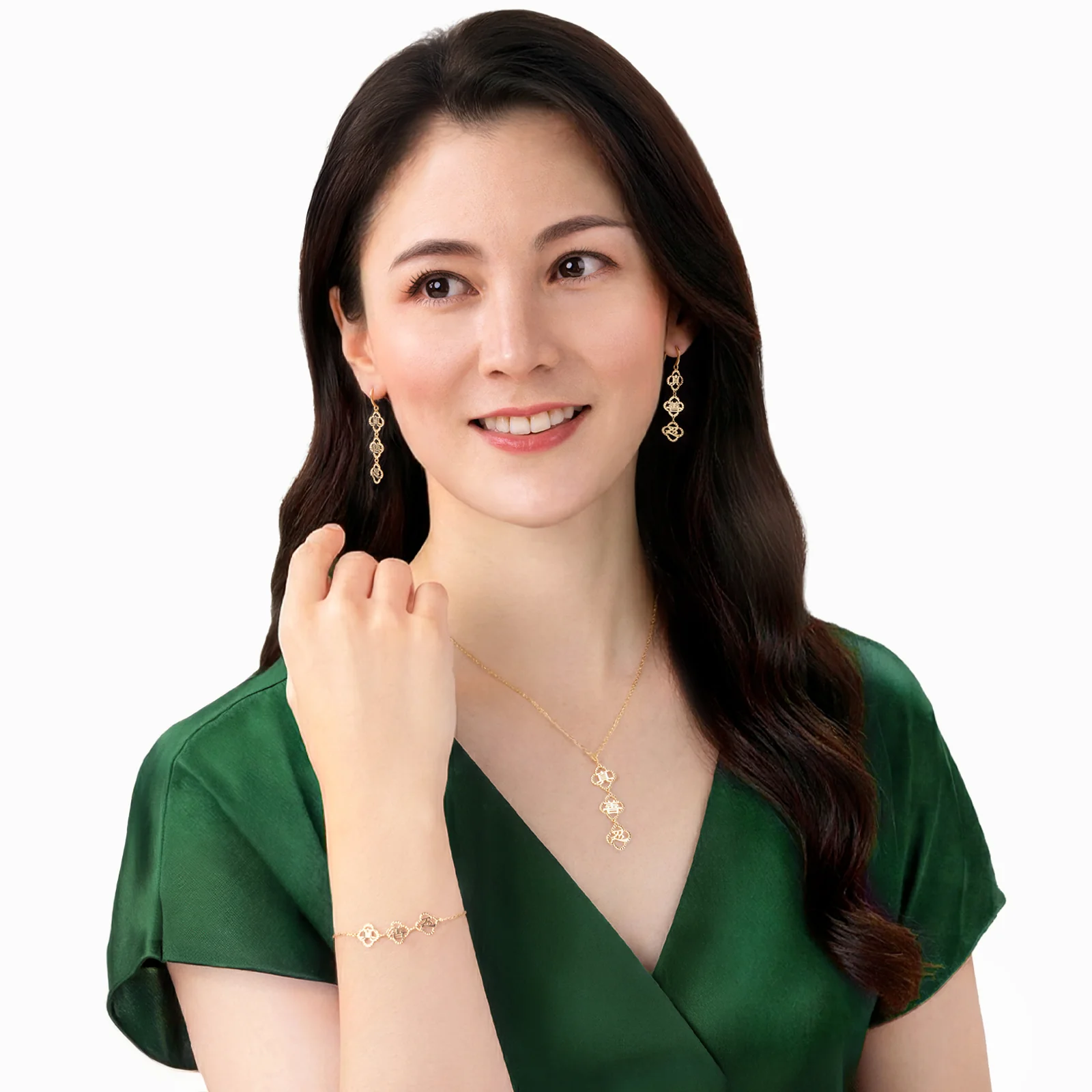 Zhen Shan Ren Words Dangle Earrings Vertical Style - Image 2